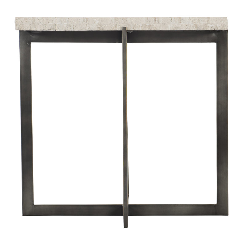 Transitional Laminated White Travertine Stone Square End Table