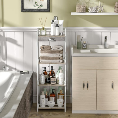 Tablette échelle à 4 niveaux, tablette de rangement pour salle de bain, bibliothèque échelle avec tiroir, tablettes de rangement autoportantes pour salle de bain, bureau d'étude, blanc