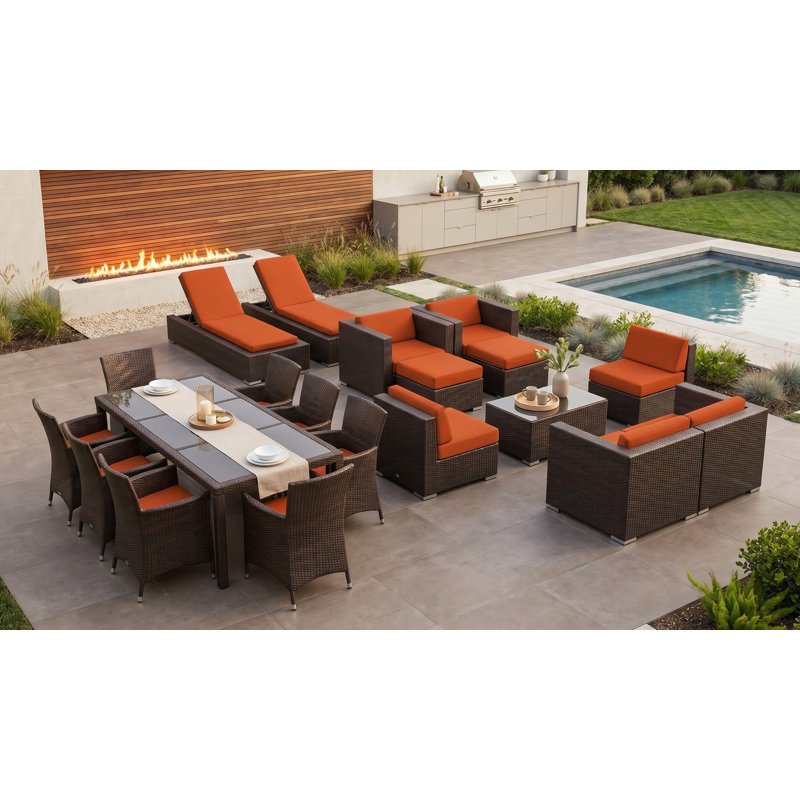 Ensemble de conversation en osier Pavior, Brun foncé, Toile Sunbrella® toscan