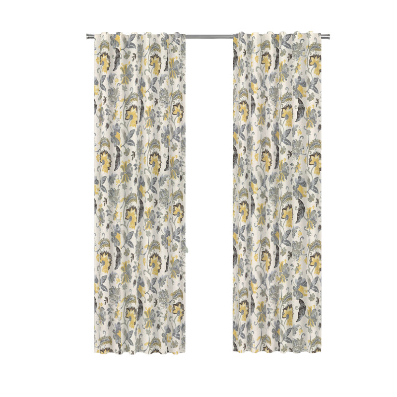 Gray Jacobean Floral Blackout Ground Length Curtain Panel