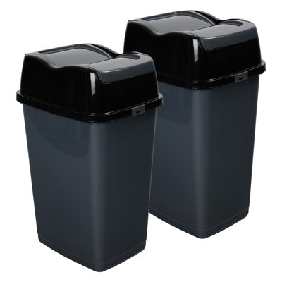 Small Plastic Trash Can with Swing Lid for Dorm, Bathroom, Bedroom, 2.5 gallon - 10 Liter, Grey 2 Pack