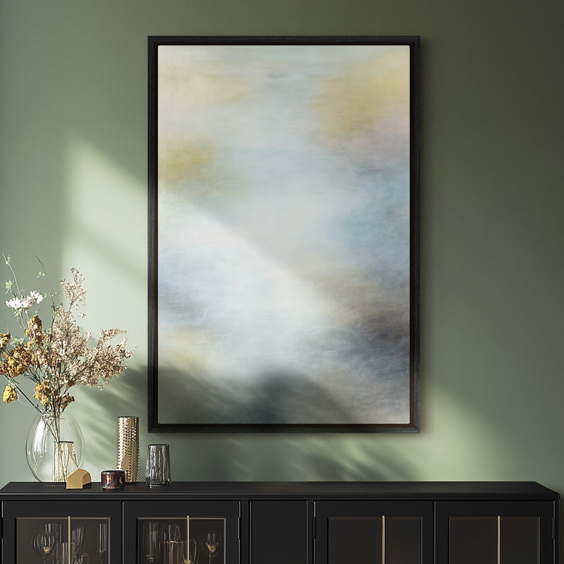 Framed Canvas Wall Art - Light Colour Abstract Landscape Wall Prints for Bedroom - 16"x24", 24", 24" H x 16" W, Black