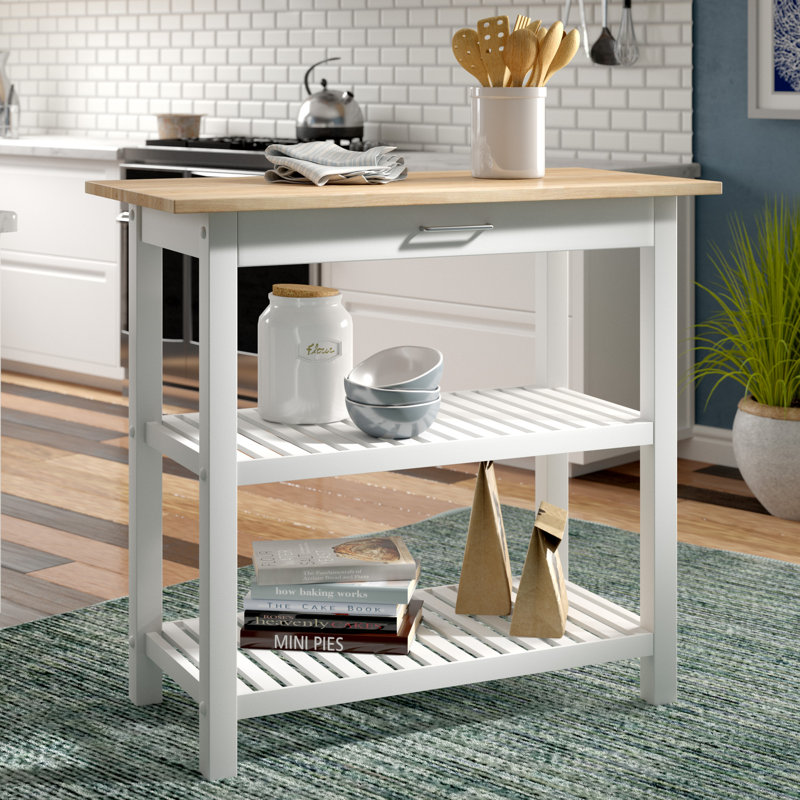 Table de préparation en bois massif de 40 po Herriott, Blanc/naturel, 36,5 po H x 40 po l x 20 po P
