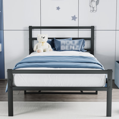 Metal Platform Bed Frame With Headboard In Black - , No Box Spring, Silent Resting Night Stable, Quiet Nighttime Rest