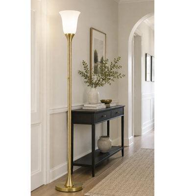 71"H Glass Shade Torchiere Floor Lamp-Brass