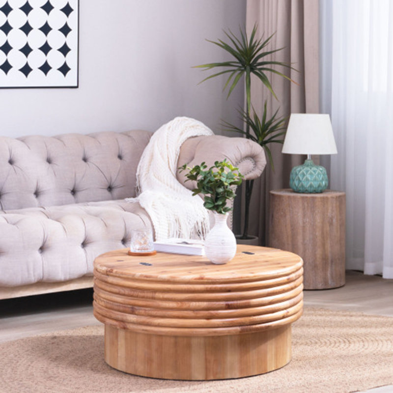 Table basse ronde en bois avec rangement caché