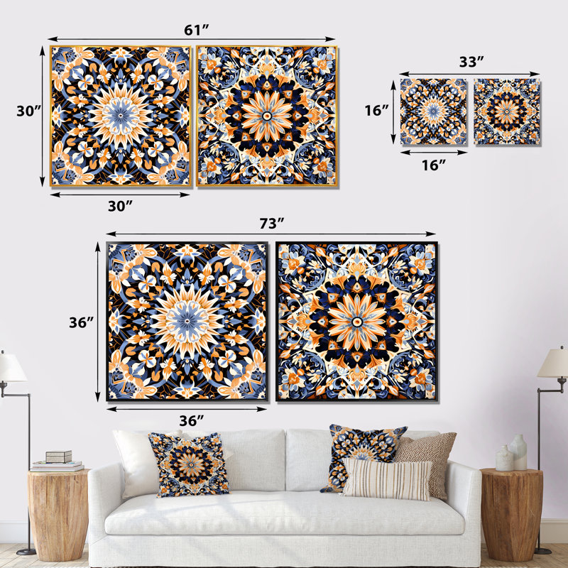 Ensemble de 2 tuiles jaunes et bleues en Grèce I, Toile tendue, H 16 po x l 33 po x P 1 po