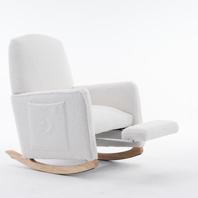 White Teddy Fleece Rocking Chair With Footrest & Storage Pocket
