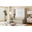 Grand lit escamotable moderne avec canapé multifonctionnel et rangement, design en bois blanc