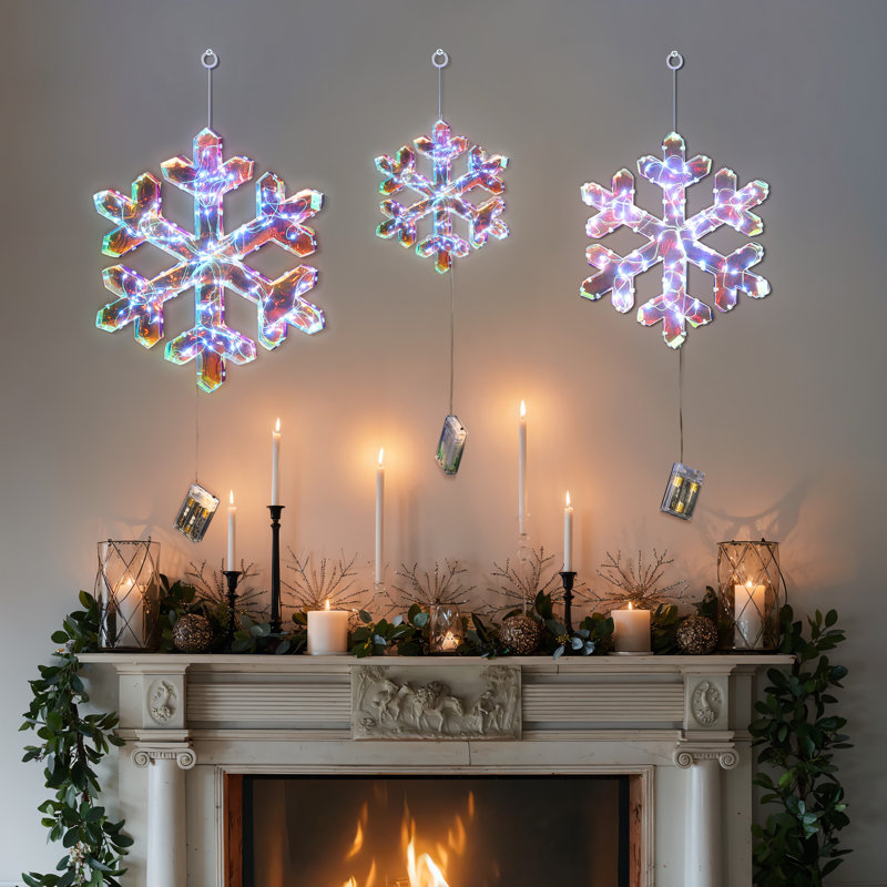 Ensemble de décoration de flocon de neige 3 pièces avec lumières à piles