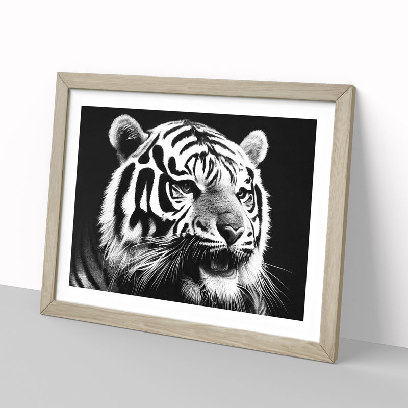 Monochrome Tiger Vol.1 - Framed Print, 46cm H x 64cm W x 2cm D, Oak Framed