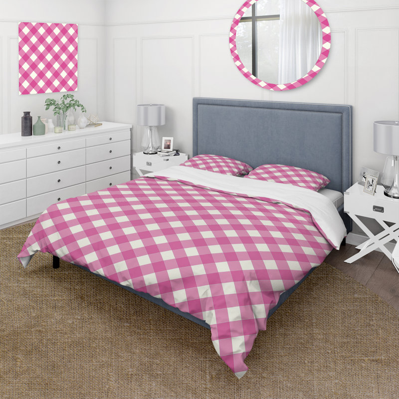 Ensemble de housse de couette Pink Houndstooth Charm I - Traditional, Housse de couette très grand et 2 très grandes t