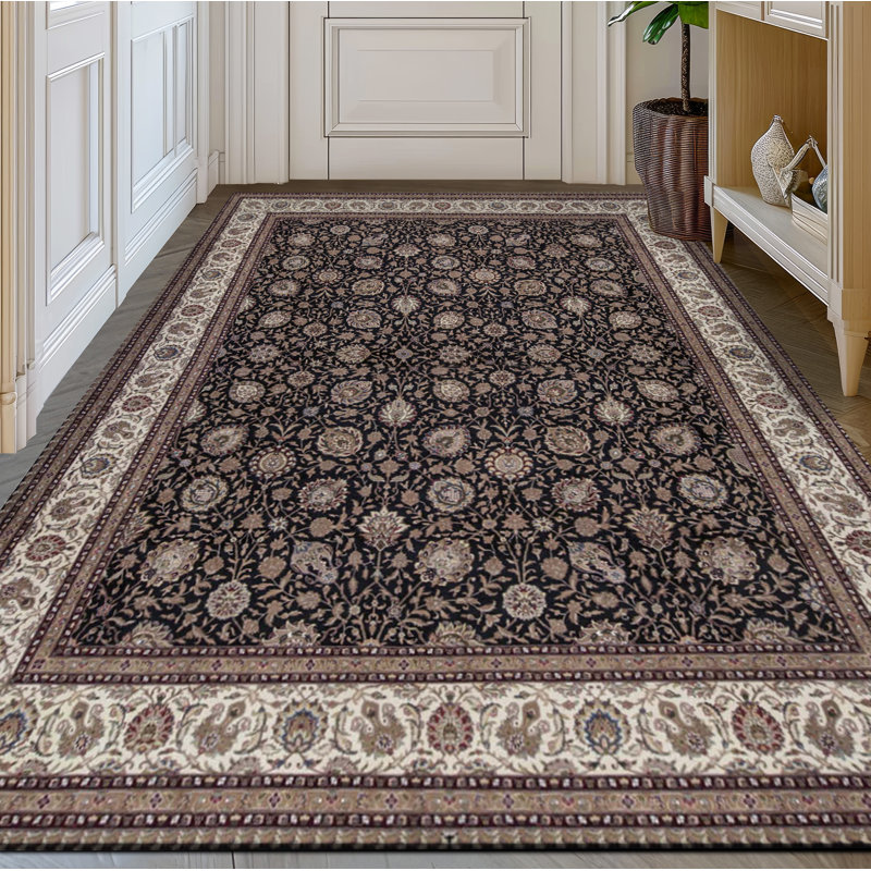 Tapis noir et ivoire de haute qualité noué à la main