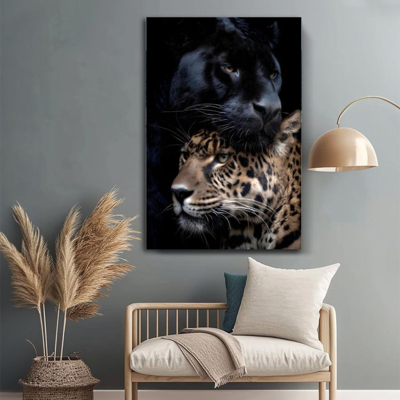 «Black Panther» et jaguar, art animalier réaliste - toile tendue 24 po x 36 po