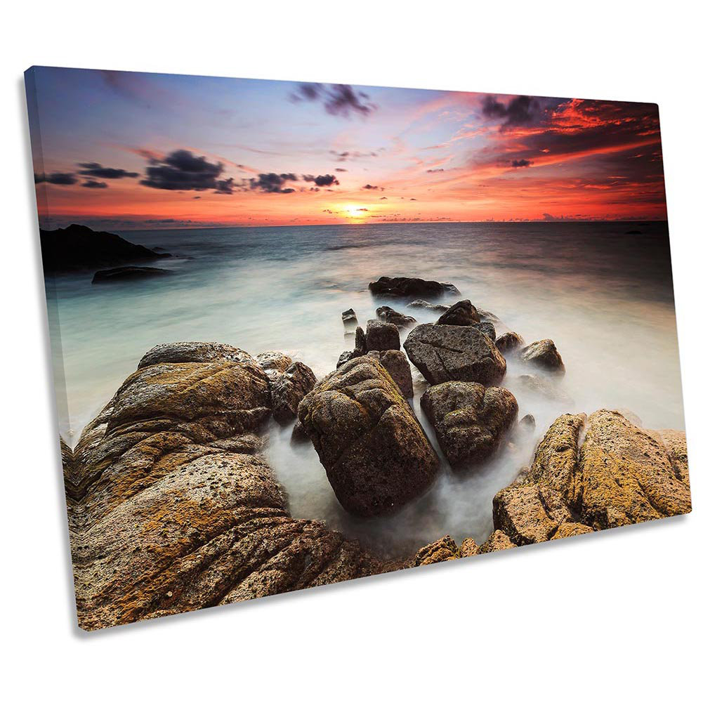 Sunset Rocky Beach - Wrapped Canvas Art Prints