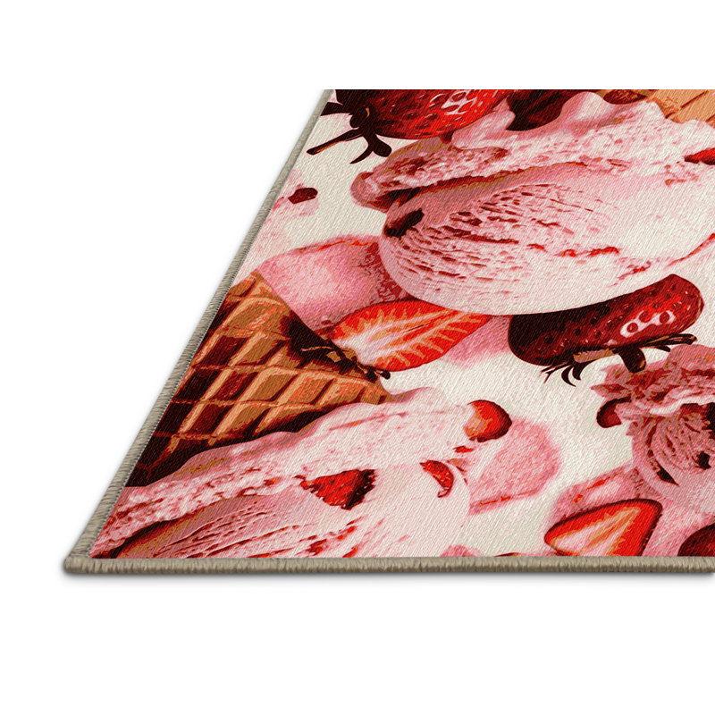 Washable Strawberry ice cream Desserts Area Rug, Rectangle 7' x 9'