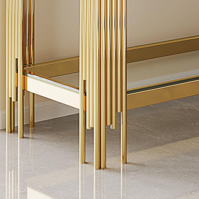 Console supérieure et inférieure en verre trempé double couche, Gold, Doré