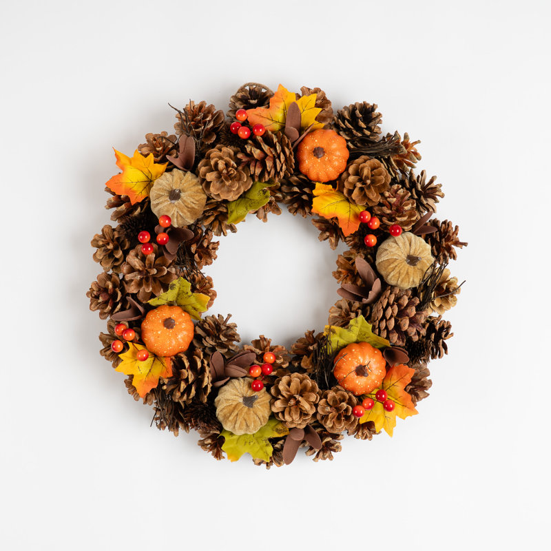 41cm Autumnal Pumpkin & Pinecone Wreath