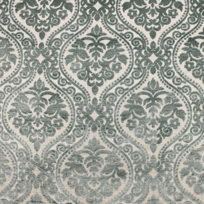 Catrina Fabric | Damask Cut Velvet on Linen Look Fabric | Color Steel