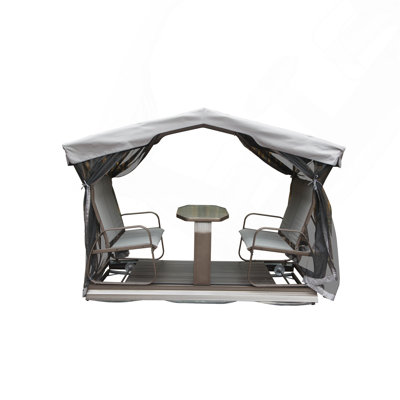 4 - Seat Outdoor Glider Benches With Canopy, Retro Metal Glider Chair With Aluminum Frame, Patio Swing Chair For Outside, Garden, Lawn