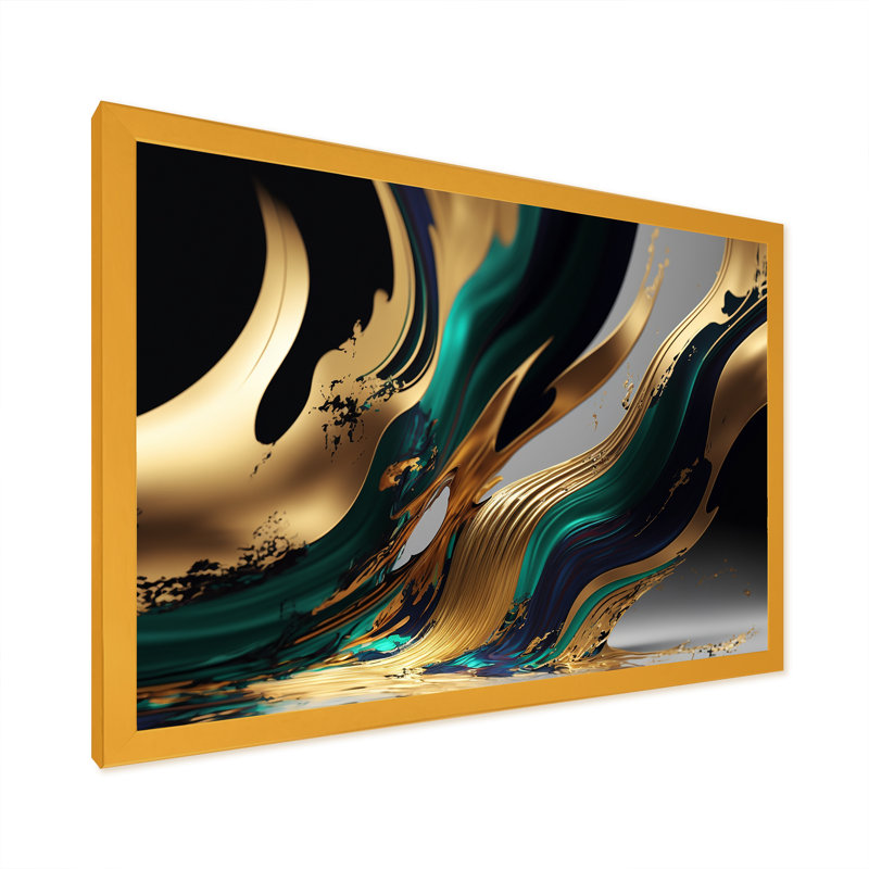 «Green and Gold Agate II», impression sur toile, H 34 po x l 44 po x P 1,5 po, Impression dorée sur toile encadrée
