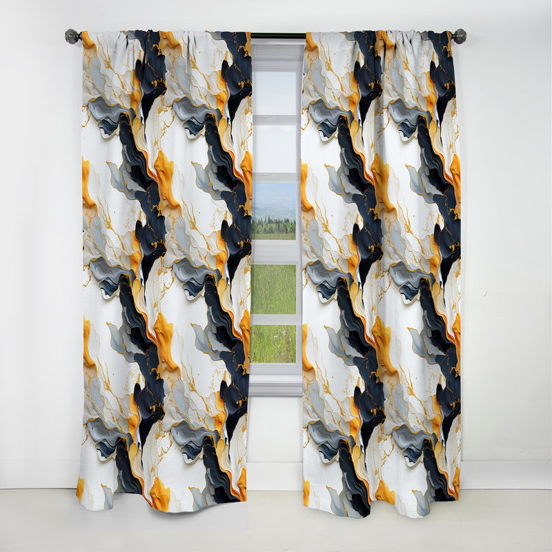 Gold And Black Bohemian Flair Marble Fusion - Abstract Marble Blackout Curtain - 1 Panels, 52" W x 63" L