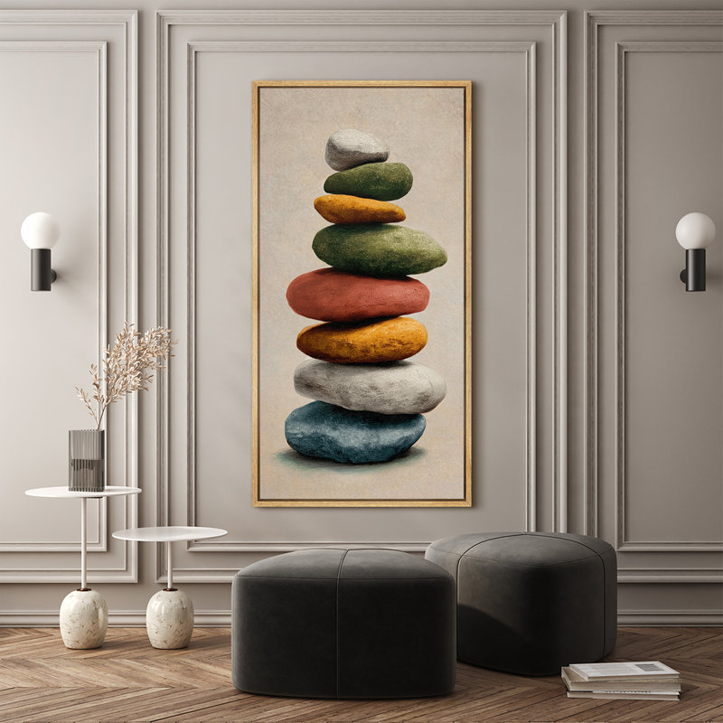 Stacked Stones Zen Art Extra Large Pictures Framed Canvas Print Wall Art, Natural, 60" H x 30" W