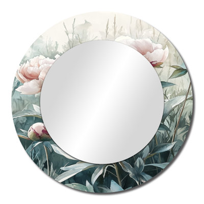 Countryside Peonies In The Pastoral Field I - Traditional Mirror Wall Art - Printed On Metal