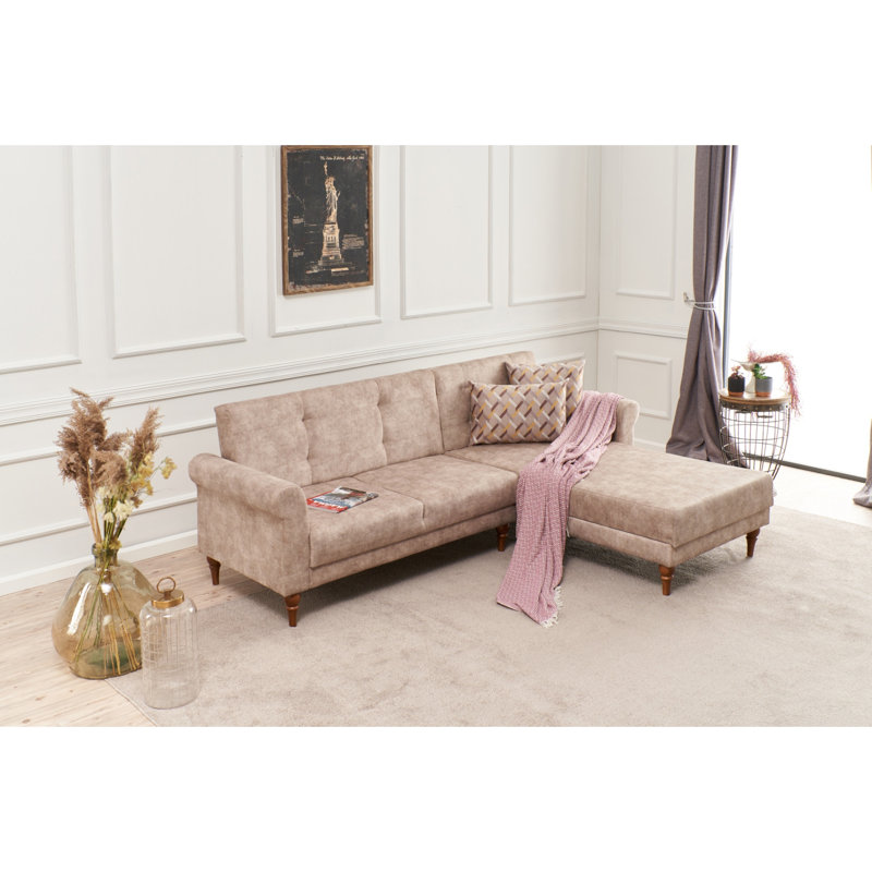 Canapé modulaire à méridienne rembourré igourdane, Accoudoir à droite (vu de face), 100 % polyester crème
