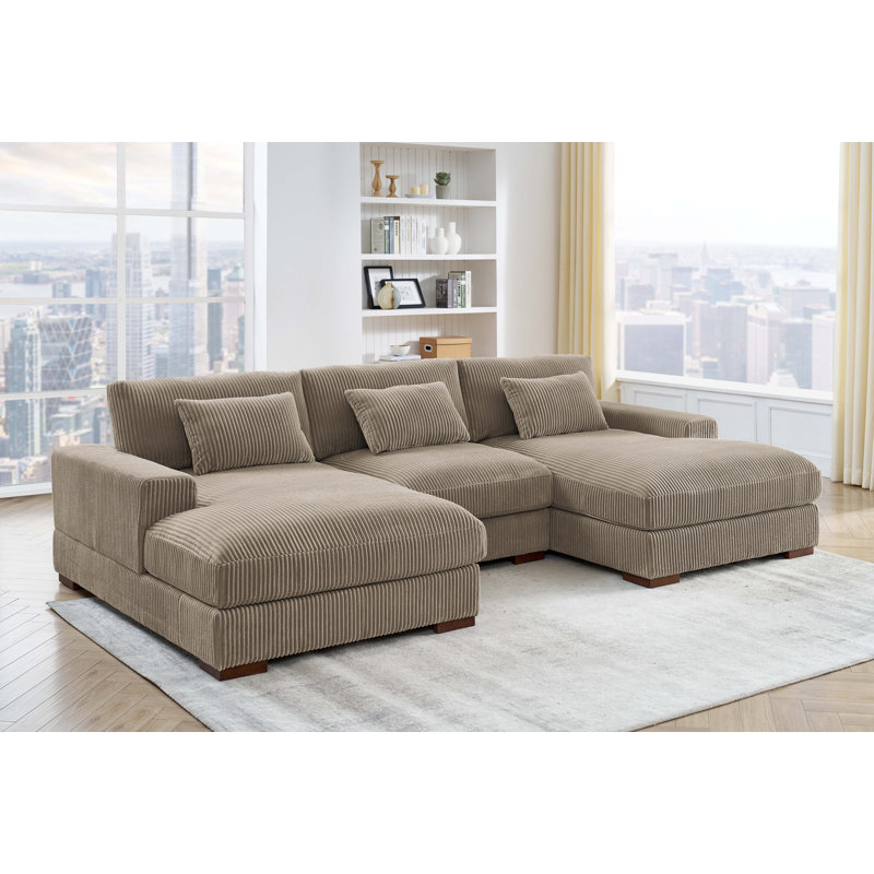 Canapé modulaire 3 pièces Marabe, Velours côtelé chameau