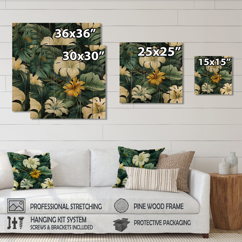 Liloh - art mural floral sur bois de pin naturel, H 30 po x l 30 po