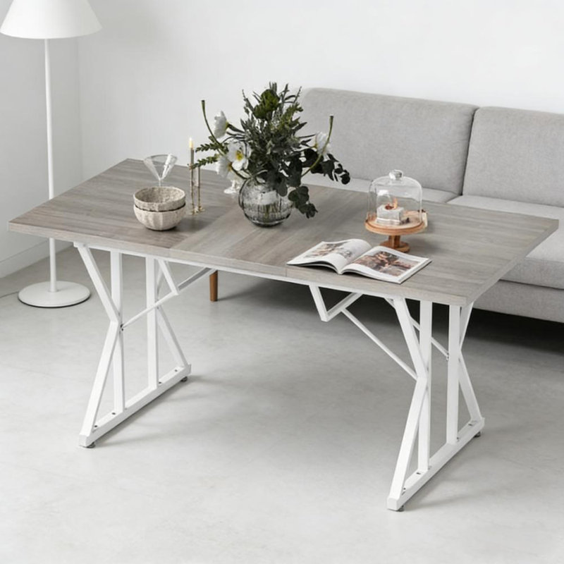 Nordic Style Expandable Kitchen Table,Extendable Dining Table,With Heavy Duty Trestle Base, Gray