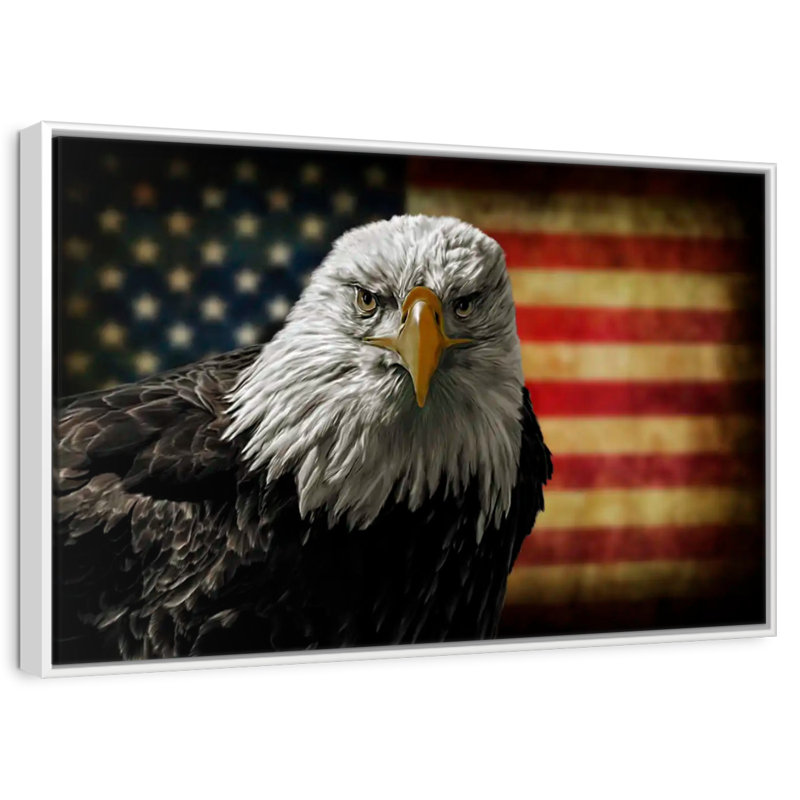 Aigle et drapeau de l'Amérique, Cadre flottant blanc, 43 po x 29 po