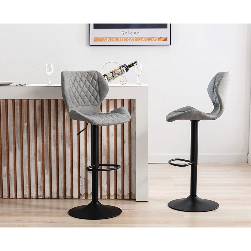 Enmond Swivel Adjustable Height Counter & Bar Stool with Metal Frame and Round Footrest, Faux Leather Counter Stool for Kitchen Island