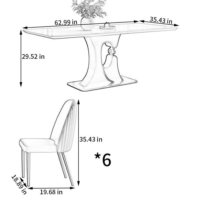 Rectangular microlite dining table and chair set, 29.52"H x 78.74"L x 62.99"W