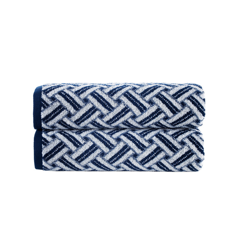 Turkish Cotton Plush Jacquard Bath Sheet, Navy