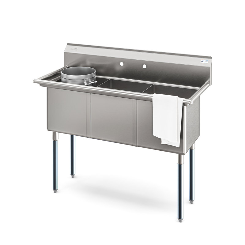 51 in. Three Compartment Commercial Sink, Bowl Size 15x15x14, 18 Gauge Stainless-Steel (KM-SC151514-N3)