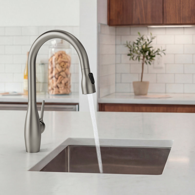 Dual Function Single Handle Pull Down Kitchen Faucet, Stainless Steel