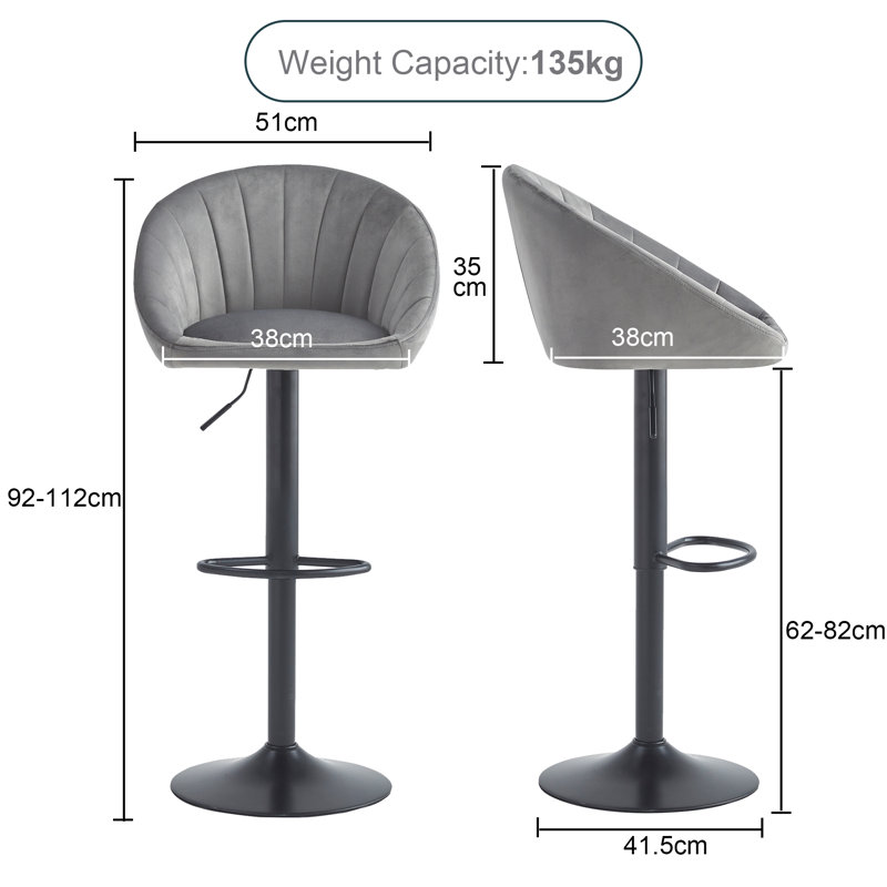 Adjustable Swivel Bar stools with Upholstered Back Armrest, Grey
