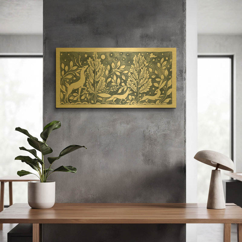 «Forest Life IX» par Miranda Thomas, art mural en métal doré, 24 po x 12 po, 24 po x 12 po
