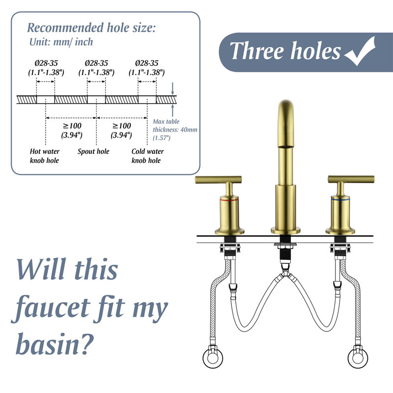 Widespread 2-handle Bathroom Faucet, Brushed Gold