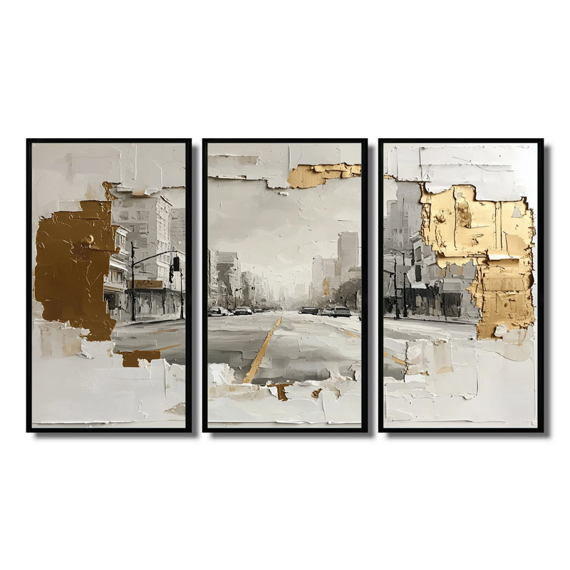Los Angeles en or et tons de gris II - ensemble d'art mural Los Angeles, H 28 po x l 36 po x P 1 po