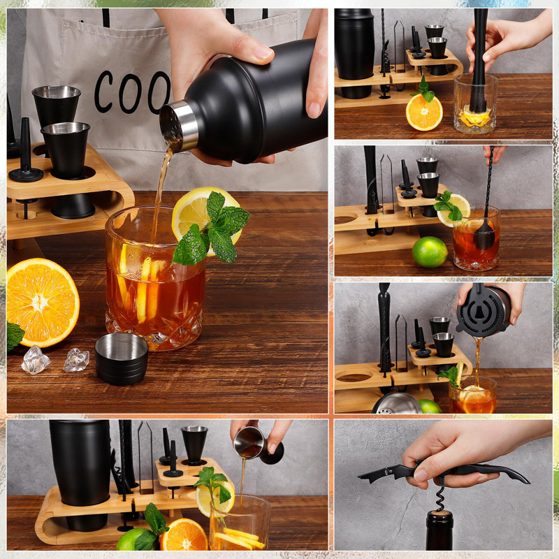 Ensemble de shaker à cocktail - Ensemble complet de barman 12 pièces pour la préparation de bar et de cocktail à domicile - Comprend un shaker à cocktail, des outils de bar et des ensembles d'outils de barware