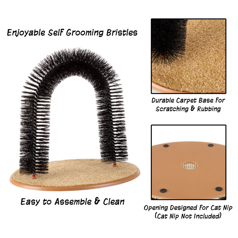 PETMAKER Cat Self-Groomer - Bristle Ring Brush Cat Arch with Carpeted Base, Back Scratcher and Massager for Controlling Shedding and Claws