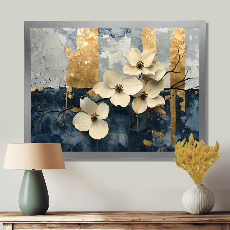 Imajae - Floral Wall Art, H 12 po x l 20 po, Picture Framed, Argent argent