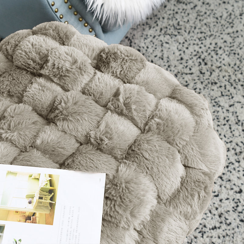 Deya Upholstered Ottoman, Pure Cashmere Faux Fur