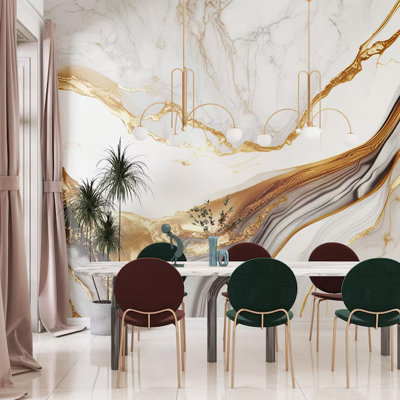 Gold White Marble Flow Wall Mural