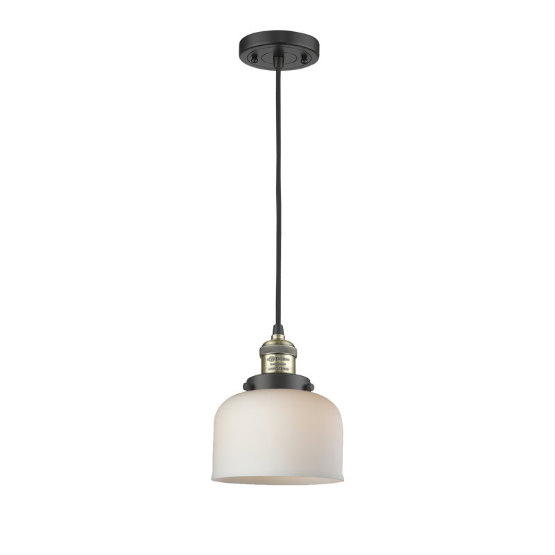 Cedeno 1 - Light Bell Pendant, Black Antique Brass, Matte White Cased, 6 Watt Vinage LED Bulb