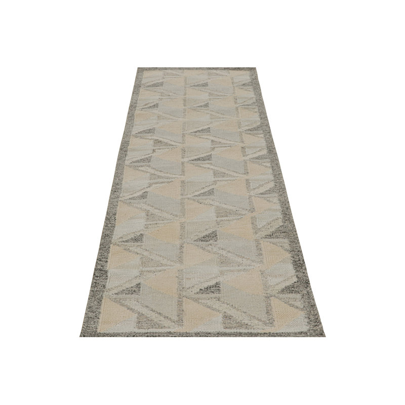 Rug & Kilim’S Scandinavian Kilim Runner With Gray-Beige Geometric Patterns, Runner 3' x 10'