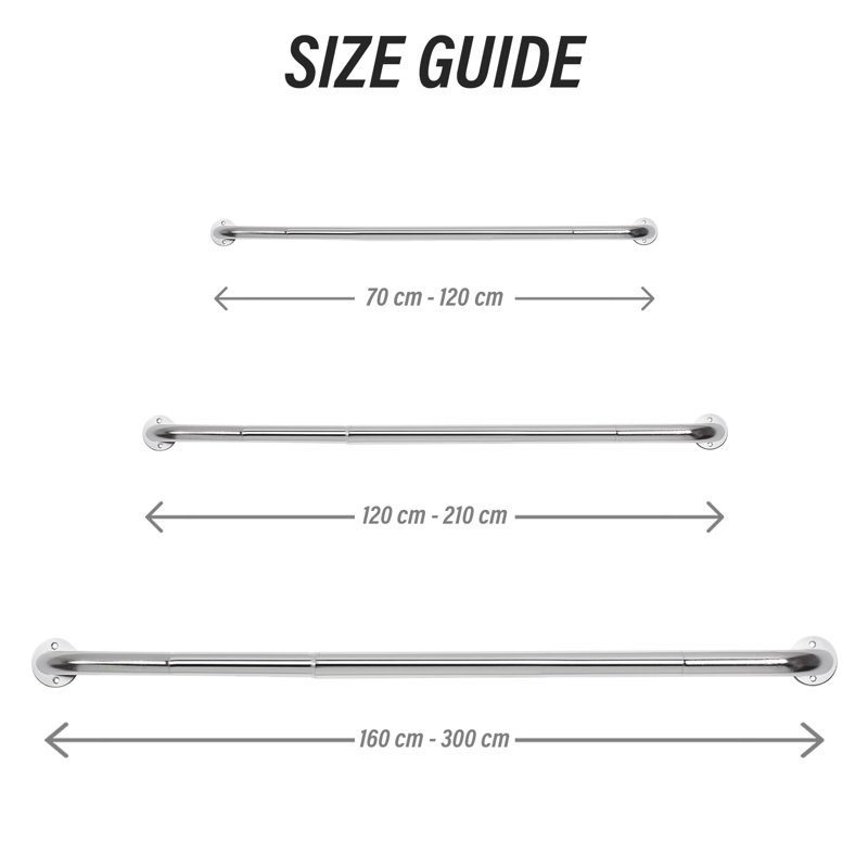 Blackout Adjustable Curtain Pole & Hardware Set, Chrome, 160-300cm